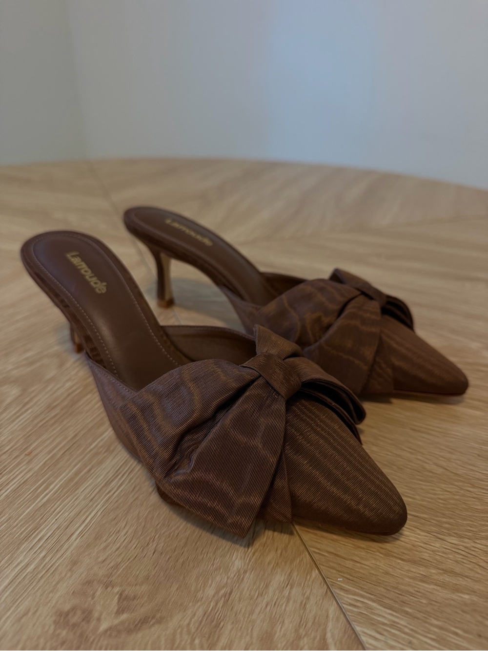 Larroudé x Parke Brown Leather Bow Mules Size 6